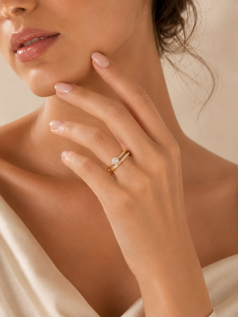 Solitaire Ring With Diamond Band QROSH