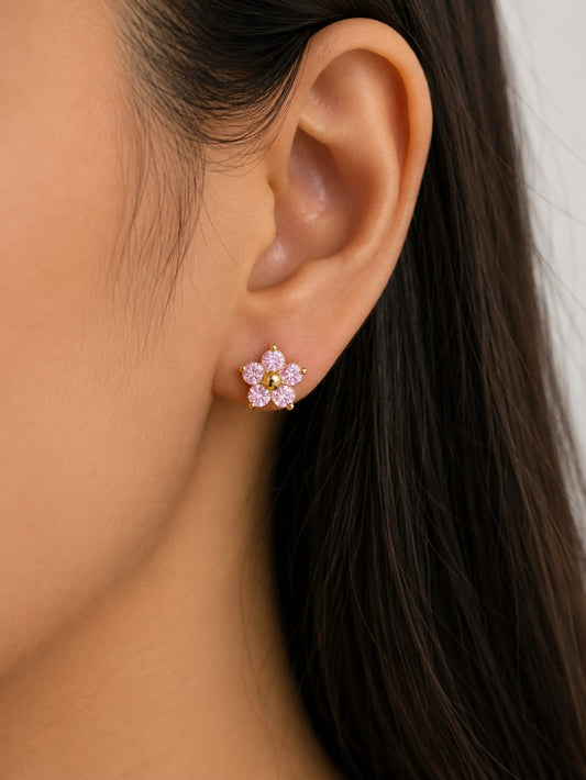 Flower Stud Pink Earrings QROSH