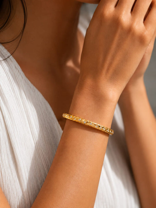 Gold Quilted Crystal Bangle QROSH