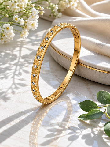 Gold Quilted Crystal Bangle QROSH