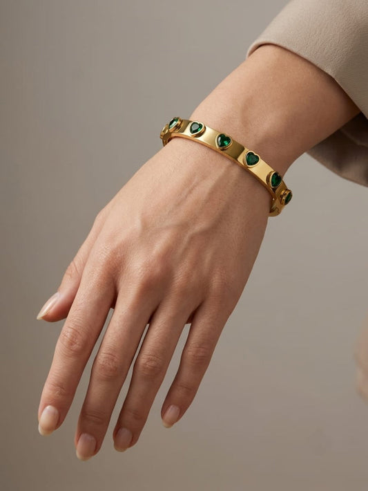 Green Heart Stone Bangle QROSH