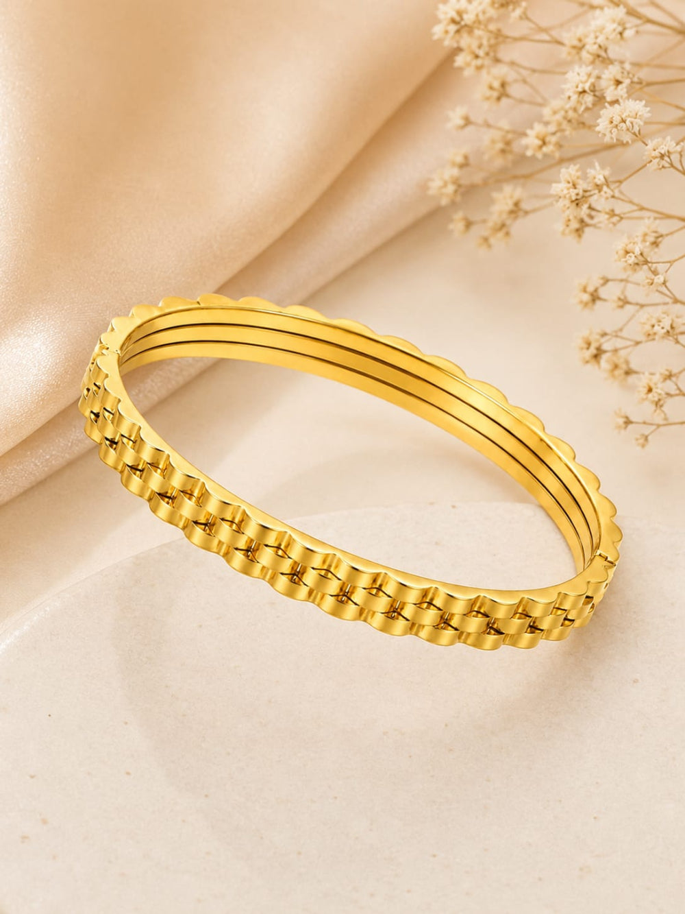 Gold Plated Textured Bangle QROSH