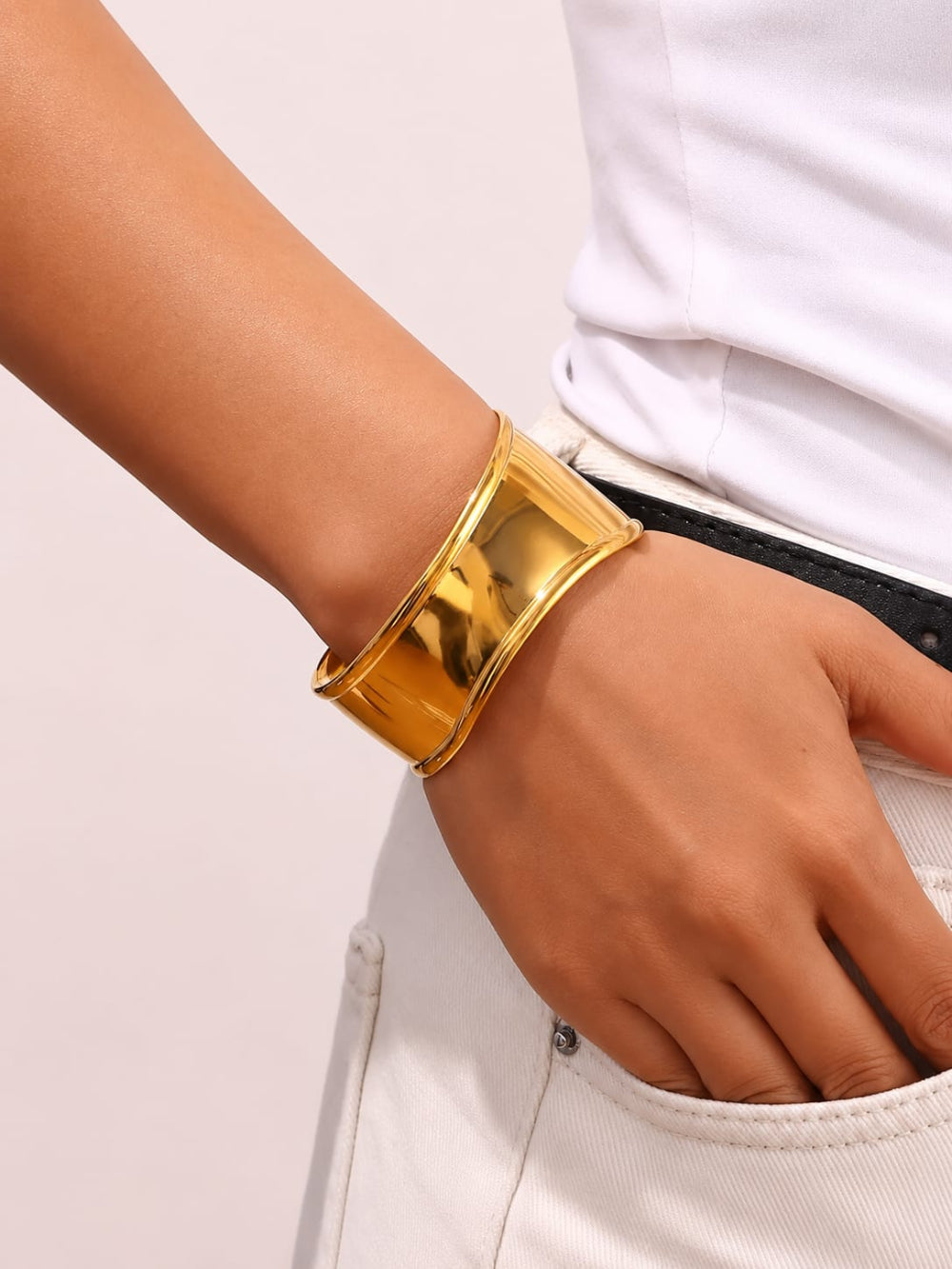 Gold Wide Cuff Bangle QROSH