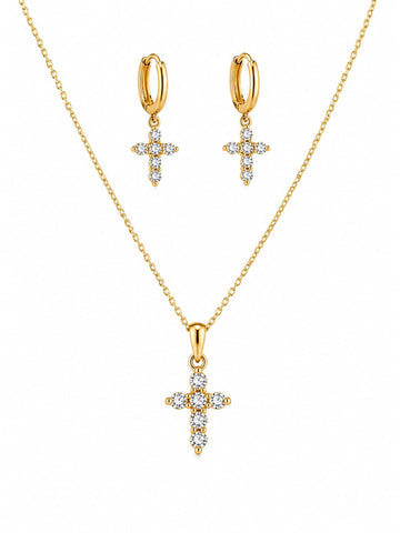 Gold Cross Pendant Set QROSH