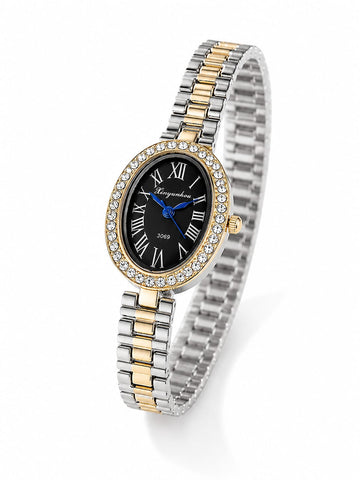 Crystal Bezel Oval Gold Watch QROSH