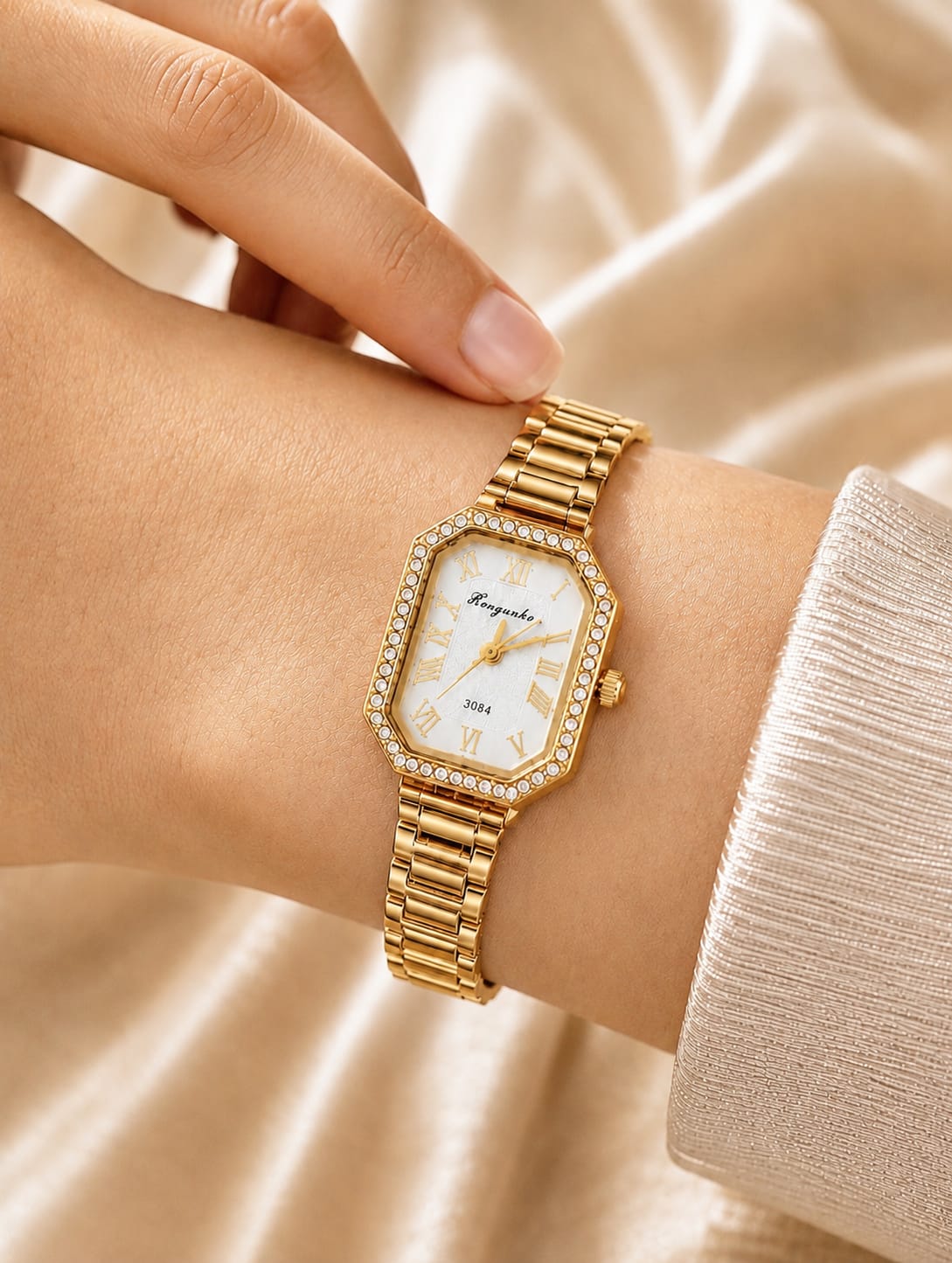 Luxury Rose Gold Rectangular Watch QROSH