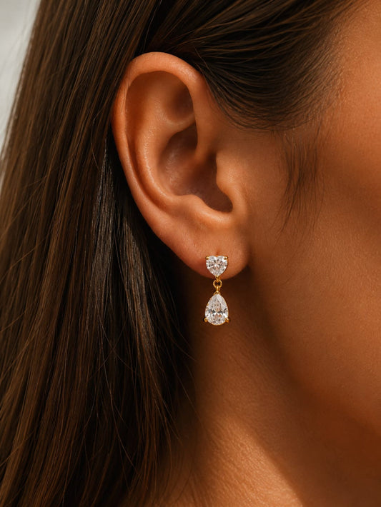 Heart Pearl Crystal Drop Earrings QROSH