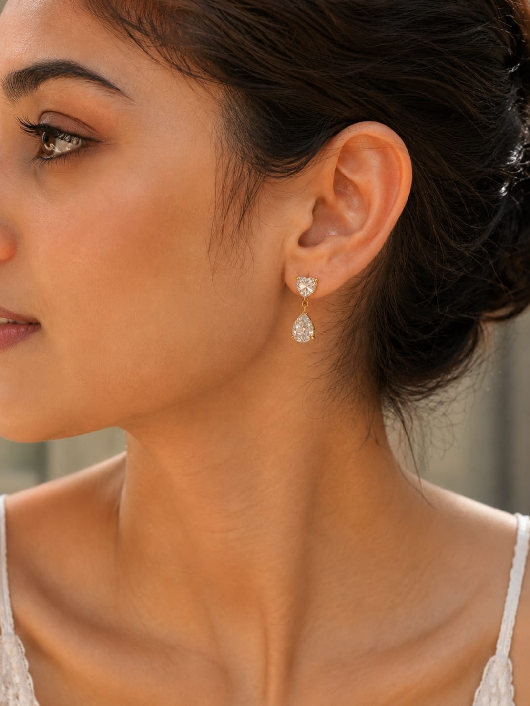 Heart Pearl Crystal Drop Earrings QROSH