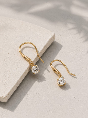 QROSH 18K gold hook drop earrings with anti-tarnish finish, elegant jewelry design showcasing dangling earring style.