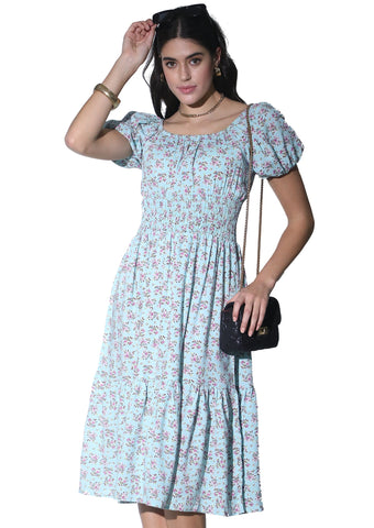 Korean Puff Sleeve Floral Dress QROSH