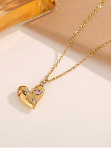 18K Gold-Plated Heart Pendant Necklace QROSH