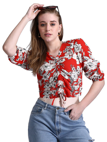 Flora red crop top QROSH