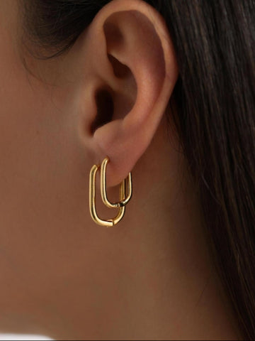 18K Gold Plated Minimal Rectangular Hoops