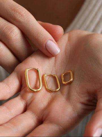 18K Gold Plated Minimal Rectangular Hoops