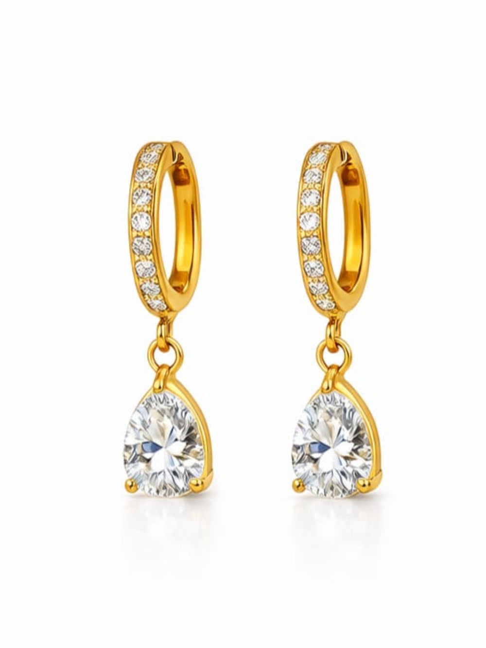 18K Gold Plated Dainty Solitaire Drop Huggies QROSH
