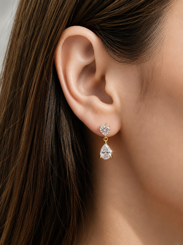 Heart Pearl Crystal Drop Earrings QROSH