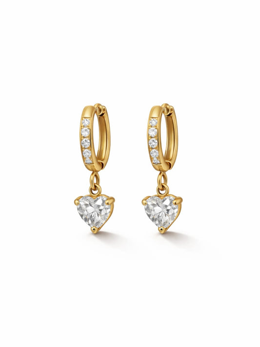 Romantic 18K Gold Plated Heart Solitaire Hoop Earrings QROSH