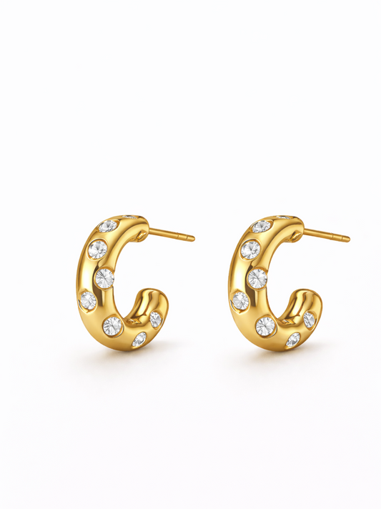 18K Gold Plated Stone Studded Half Hoop Studs QROSH