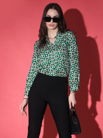 Abstract Print Hot Pink Party Wear Shirt QROSH