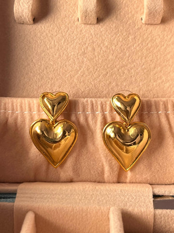Chic 18K Gold Plated Double Heart Dangle Earrings QROSH